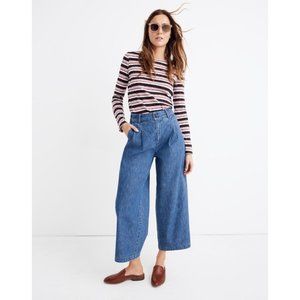 Madewell Stretch Pleated Wide Leg Jeans High Rise